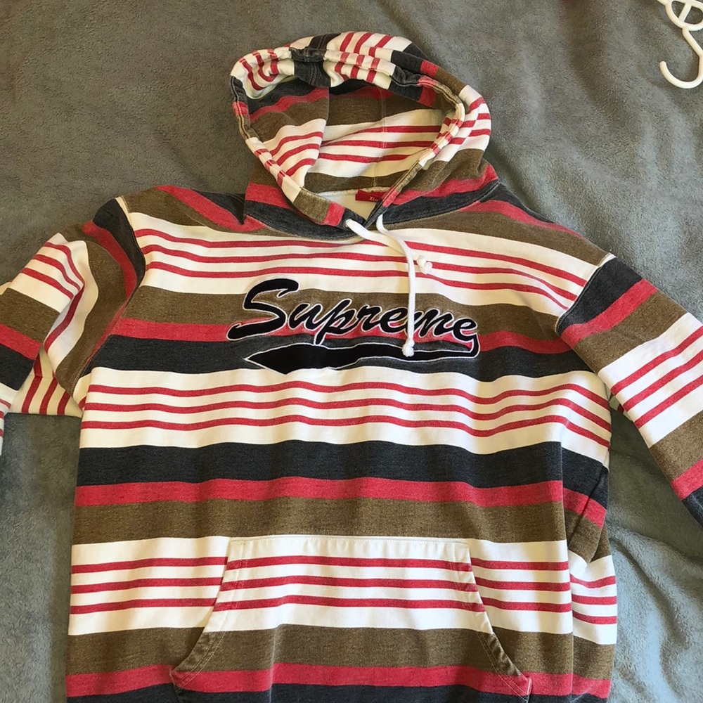 Supreme Stripped Hoodie Red